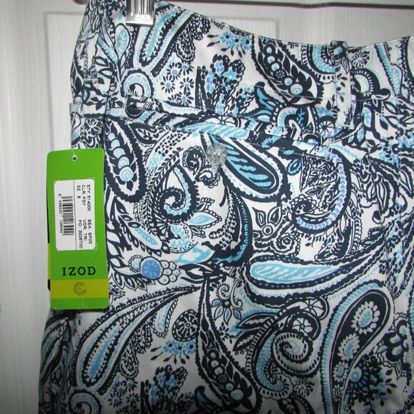 IZOD Blue Paisley G-Flex Capris - Sz 8 - NEW - Picture 2 of 9